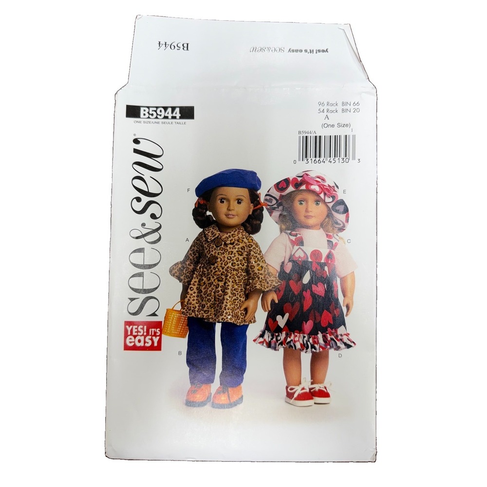 Butterick B5944 18” Doll Clothes Sewing Pattern UNCUT Coat Dress Pants Hat